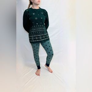 Vintage Bobbie Brooks Fleece Snowflake Holiday Crew Jumper - Forest Green - M